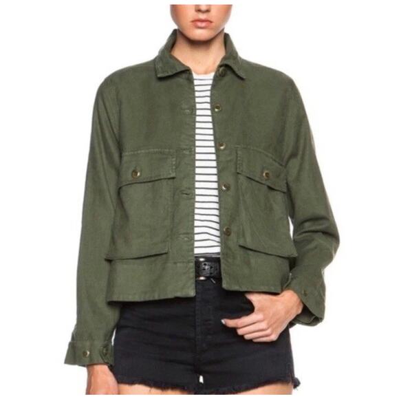 THE GREAT The Swingy Army Canvas‎ Jacket Green Japanese Twill Size 1 - Picture 2 of 10